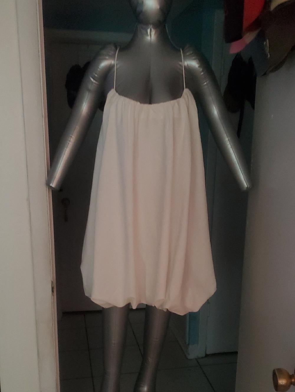 Light Cream Spaghetti Strap Bubble Hem Dress, Brand New